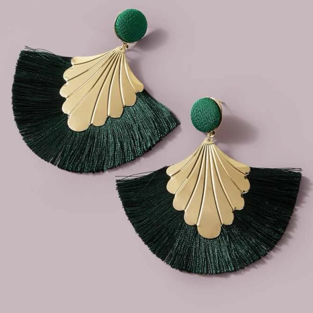 NWT Saint Patrick’s Day | Art Deco Gold Fan | Emerald Green Tassel Fringe - Picture 4 of 15